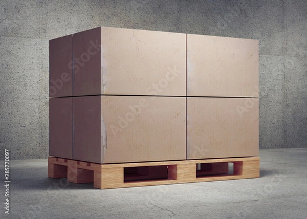 Obraz Pallettes with boxes. 3d render
