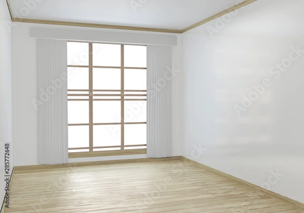 Fototapeta Empty room white on wooden floor interior design.3D rendering