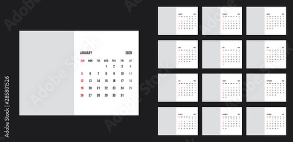 Fototapeta Template design of calendar planner for 2020 year with corporate style.