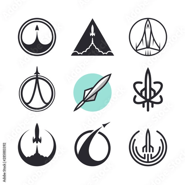 Obraz Rocket logo design, space emblems, spaceship launch, aviation icons