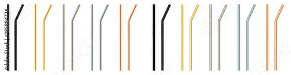 Obraz Set metal straw for drinks. Ecological material.