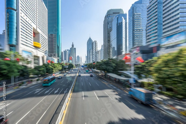 Fototapeta City road with moving car, Shenzhen, china