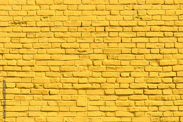 Fototapeta Yellow brick wall, copy space, brick texture, background