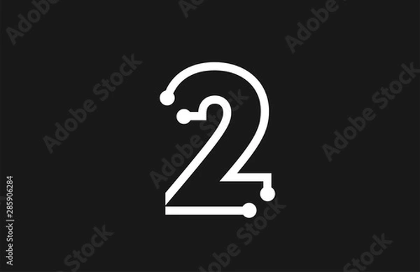 Obraz 2 number black and white logo design with line and dots
