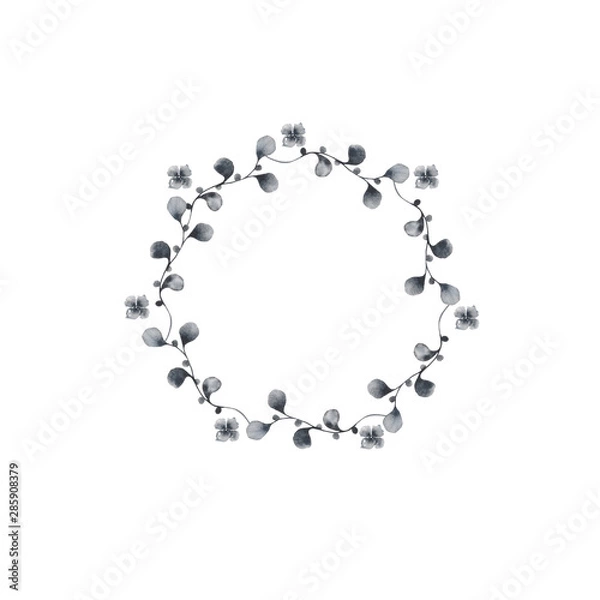 Obraz  Watercolor set with gray vintage flowers, leaves and twigs. Ideal for cards and invitations.