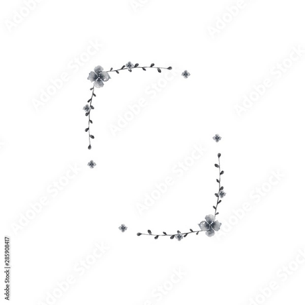 Obraz  Watercolor set with gray vintage flowers, leaves and twigs. Ideal for cards and invitations.