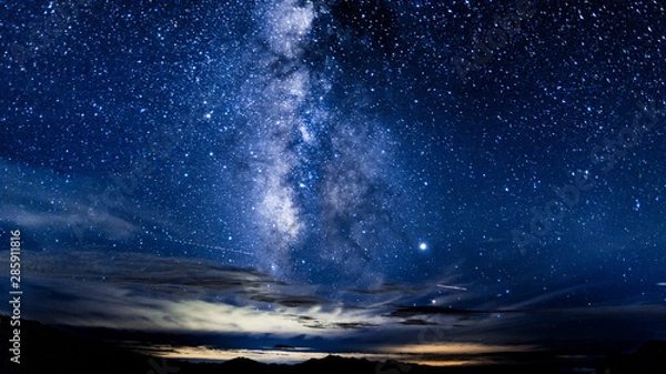 Obraz 天の川と星座、北アルプス、蝶ヶ岳からの絶景眺望、穂高連峰、槍ヶ岳、