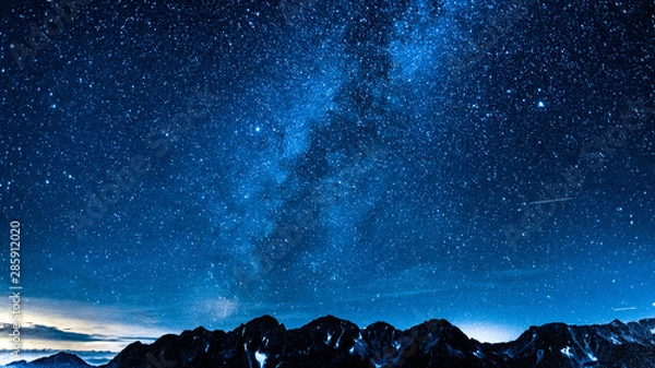 Obraz 天の川と星座、北アルプス、蝶ヶ岳からの絶景眺望、穂高連峰、槍ヶ岳、