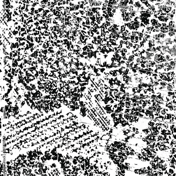 Obraz Grunge background black and white. Abstract monochrome texture.  Vector pattern of scratches, chips, scuffs