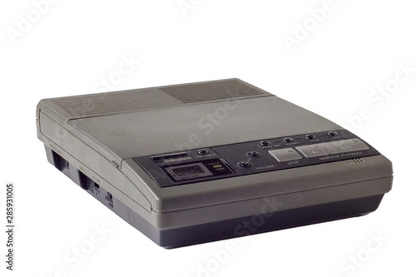Fototapeta old vintage cassette answering machine isolated on white background