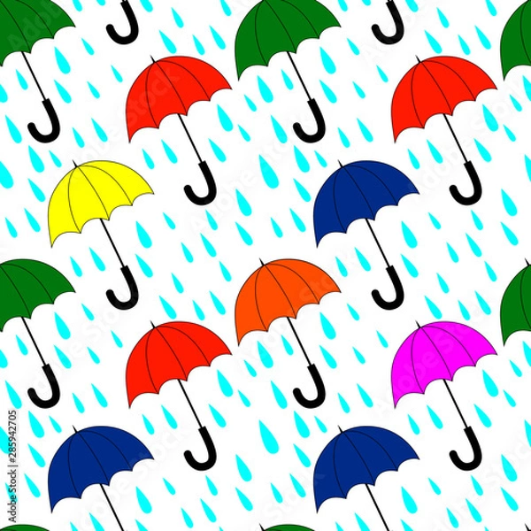 Fototapeta seamless pattern with umbrellas and rain