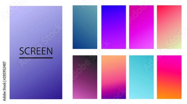 Fototapeta Vector EPS 10 Gradient Set. Different colors. Modern Smartphone screen, mobile app Template. Design for Wallpaper, background, banner, flyer, Social media post. 