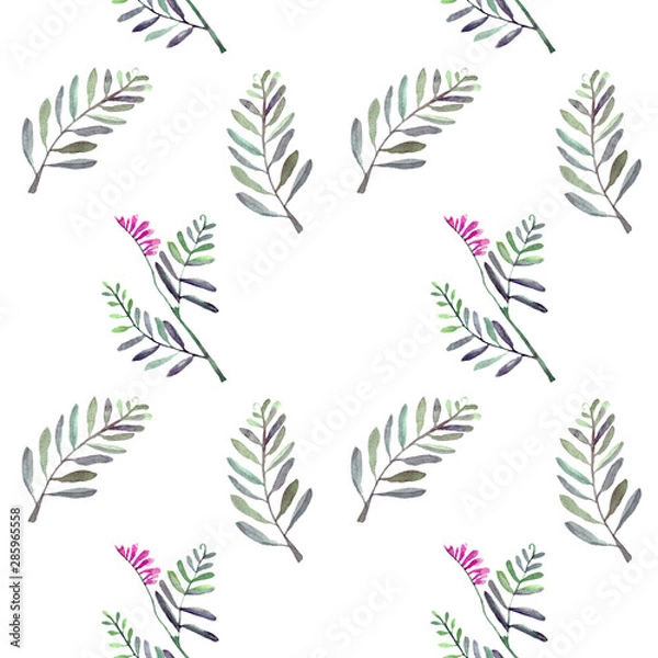 Fototapeta Seamless hand drawn watercolor pattern with wild herbs