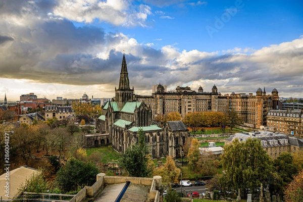Fototapeta Looking down at the Glasgow Cathedral from the Necropolis in Glasgow City, Scotland, United Kingdom