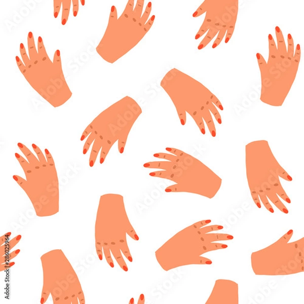 Obraz Seamless Pattern with woman hands. Vector Endless Background with Simple Doodle Style. Hand draw Texture of Female palms