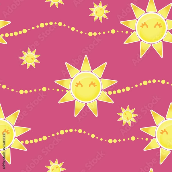 Fototapeta Seamless pattern with cute cartoon suns and circles. Vector illustration.