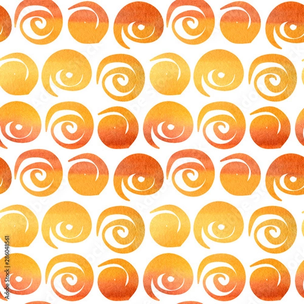 Fototapeta Seamless pattern Watercolor painted collection of Polka Dot orange colors. Hand drawn Fabric autumn halloween texture on white background.