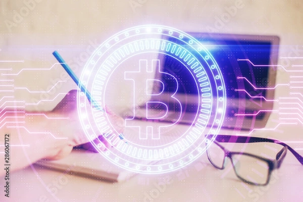 Fototapeta Businessman with hands background. Crypto currency concept.