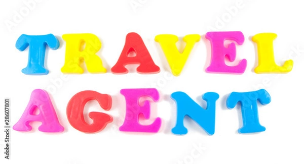 Fototapeta travel agent written in fridge magnets on white background