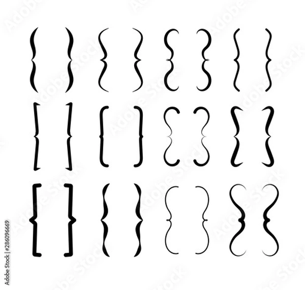 Fototapeta Brace bracket. Curly brackets icons. Vintage calligraphic typographic shapes, punctuation and text parenthesis vector isolated signs. Illustration typographic punctuation, brace and bracket
