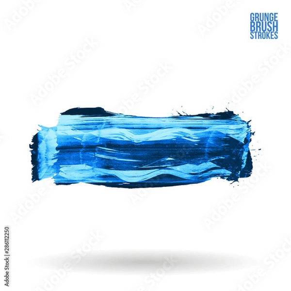 Fototapeta Blue brush stroke and texture. Grunge vector abstract hand - painted element. Underline and border design.
