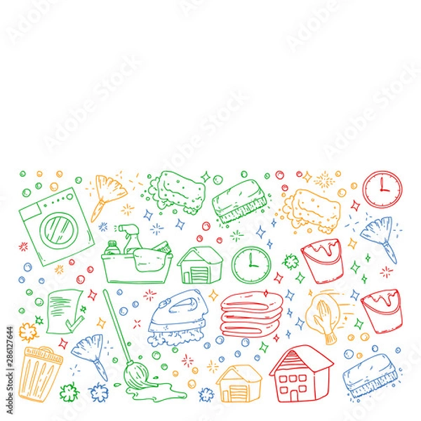 Fototapeta Cleaning services company vector pattern