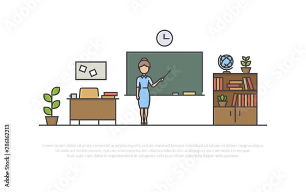 Obraz School classroom interior with teacher.