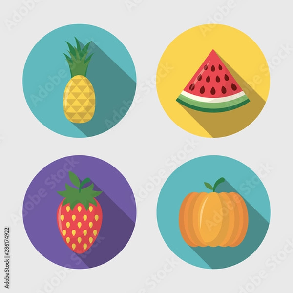 Fototapeta fruits cooking icons flat image design