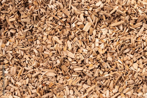 Obraz Background in the form of wood chips light brown, top view