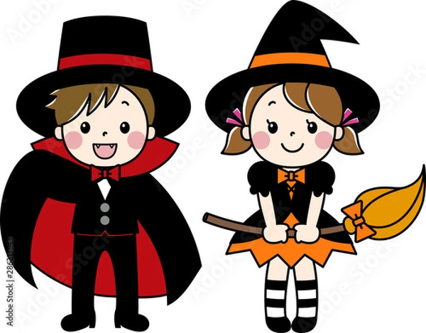 Fototapeta ハロウィンの仮装をした男の子と女の子