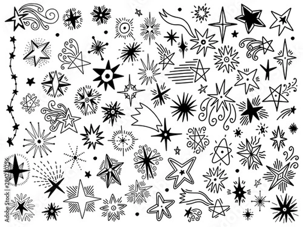 Fototapeta Vector set sketch hand drawn with star. Doodle style. Elements for design.