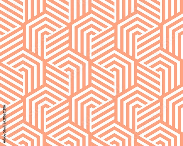 Fototapeta Abstract geometric pattern with stripes, lines. Seamless vector background. White and pink ornament. Simple lattice graphic design