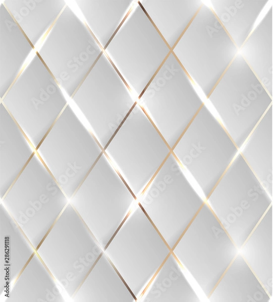 Obraz Bezszwowe ilustracja błyszczące złote tło z efektem 3D i błyszczącymi elementami z flarami