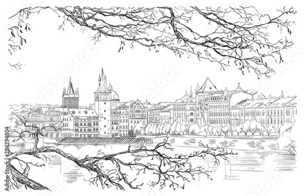 Fototapeta Vector hand drawing Prague 9