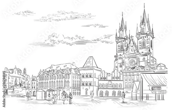 Fototapeta Vector hand drawing Prague 10