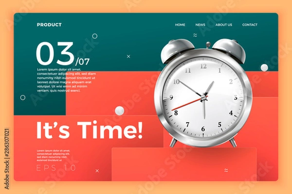 Obraz Vector realistic 3d clockwork watch isolated on bright modern site template with typographic background. Mock-up for product package branding.