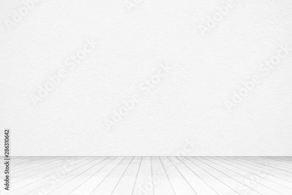 Obraz White Concrete Room with Wooden Pavement Background.