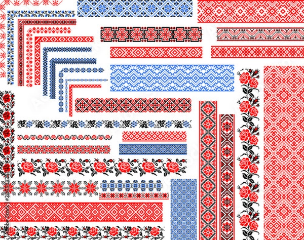 Obraz Set of 35 Ukrainian Traditional Seamless Ethnic Embroidery Patterns 