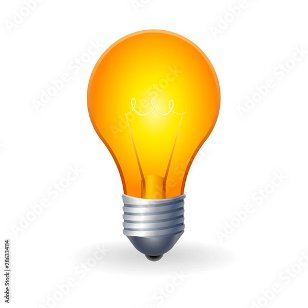 Obraz Burning working light bulb with shadow on white background