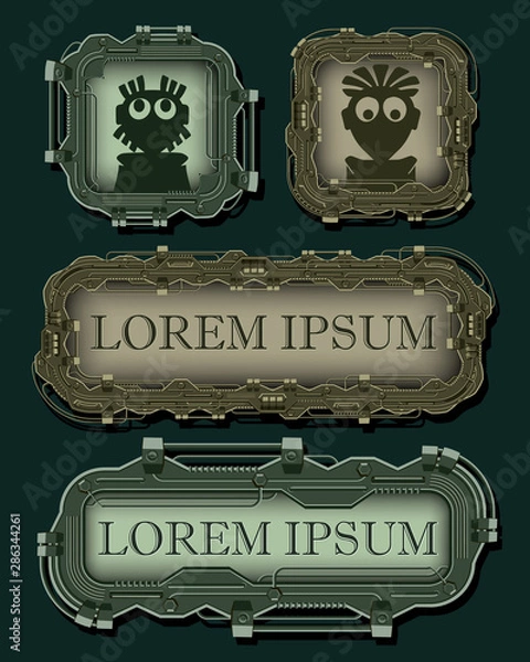 Fototapeta Graphic resources set. Background for banner, avatar, header and more. Mechanical fantastic Steampunk banner with copy space.