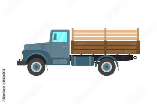 Fototapeta Retro farm truck. Realistic color car. Vector drawing. Side view. Isolated object on a white background. Isolate.