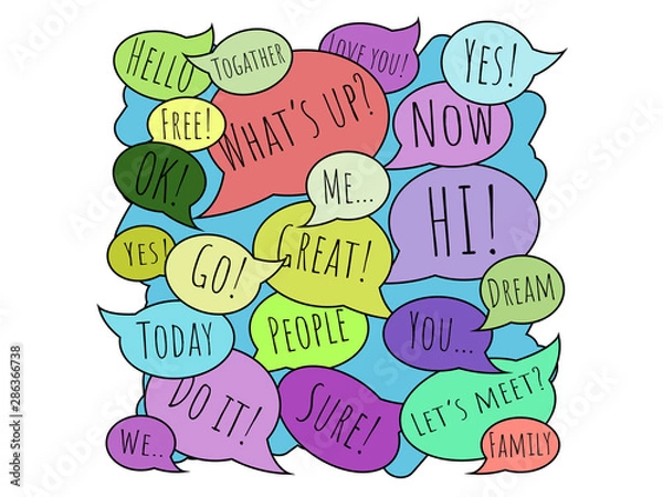Fototapeta Bubbles - thoughts. Collection of colorful speech bubbles and dialog balloons. Vector illustration