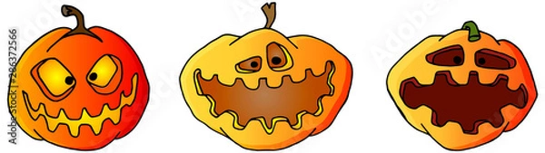 Fototapeta set of scary pumpkins for halloween. Handmade sketch on a white background
