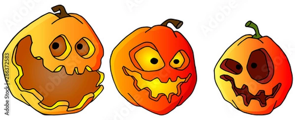 Fototapeta set of scary pumpkins for halloween. Handmade sketch on a white background