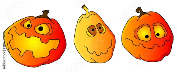 Fototapeta set of scary pumpkins for halloween. Handmade sketch on a white background