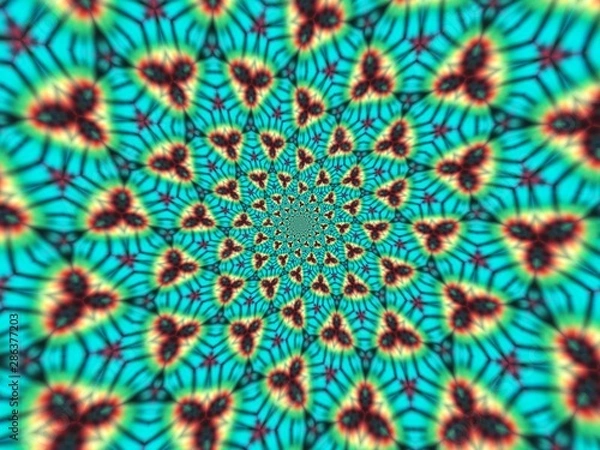 Obraz Colorful digital graphic kaleidoscope symmetry mandala style in laser light trial pattern, Tie Dye , spiderweb art abstract background for art projects, banner, business,   card, 3D, template