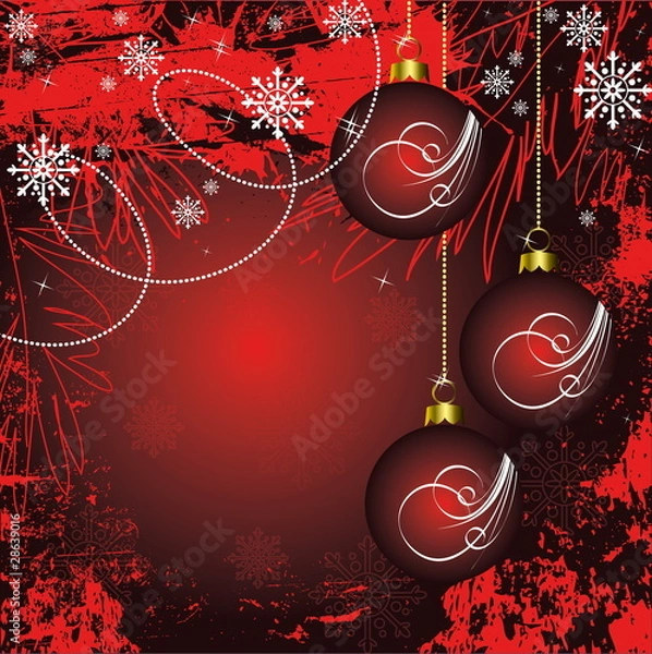Fototapeta Merry Christmas and Happy New Year red vector background