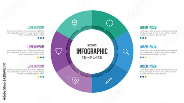 Fototapeta 6 points circular infographic element template with icons and colorful flat style, can use for presentation slide