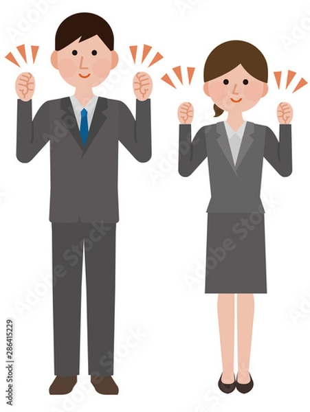 Fototapeta 男女　会社員　ガッツポーズ　イラスト