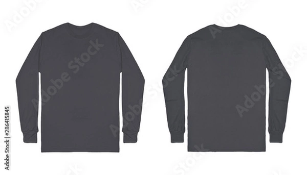 Fototapeta Dark grey long sleeve t shirt front and back view isolated on white background.
